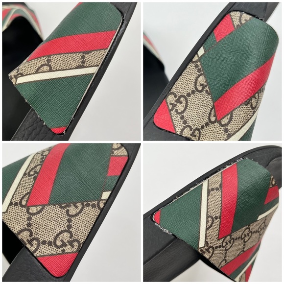 RARE Print! Gucci Style Beige Web Print GG Supreme Canvas Rubber Slide Sandals - Picture 13 of 16